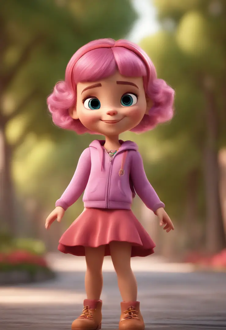 Cartoon character of a 5 year old girl dressed pink hair logos andulated animation character, Caractere estilizado, animation style rendering, 3D estilizado, Arnold Maya render, 3 d render stylized, toon render keyshot, Personagem 3D, Personagem 3D, 3d ren...
