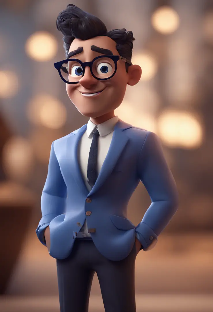Cartoon character of a man with black glasses and a blue shirt, animation character, Caractere estilizado, animation style rendering, 3D estilizado, Arnold Maya render, 3 d render stylized, toon render keyshot, Personagem 3D, Personagem 3D, 3d rendering st...