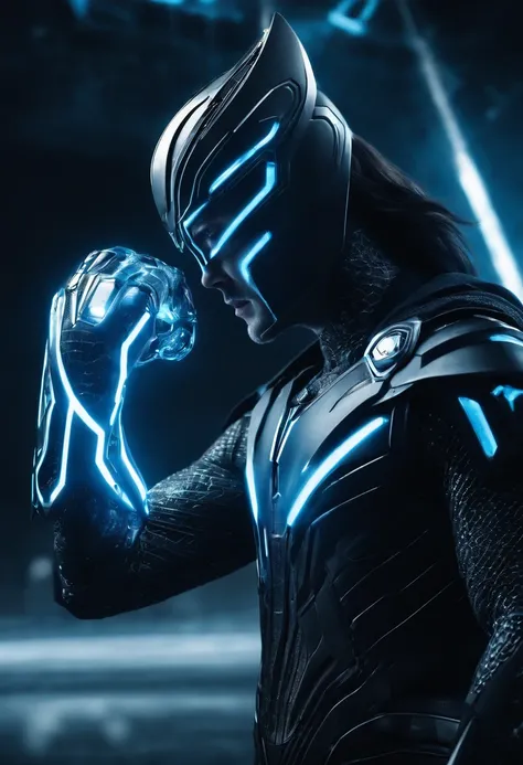 Tron Combined with Spiderman, tron legacy, battle pose, crystal clear  image, intricate details - SeaArt AI