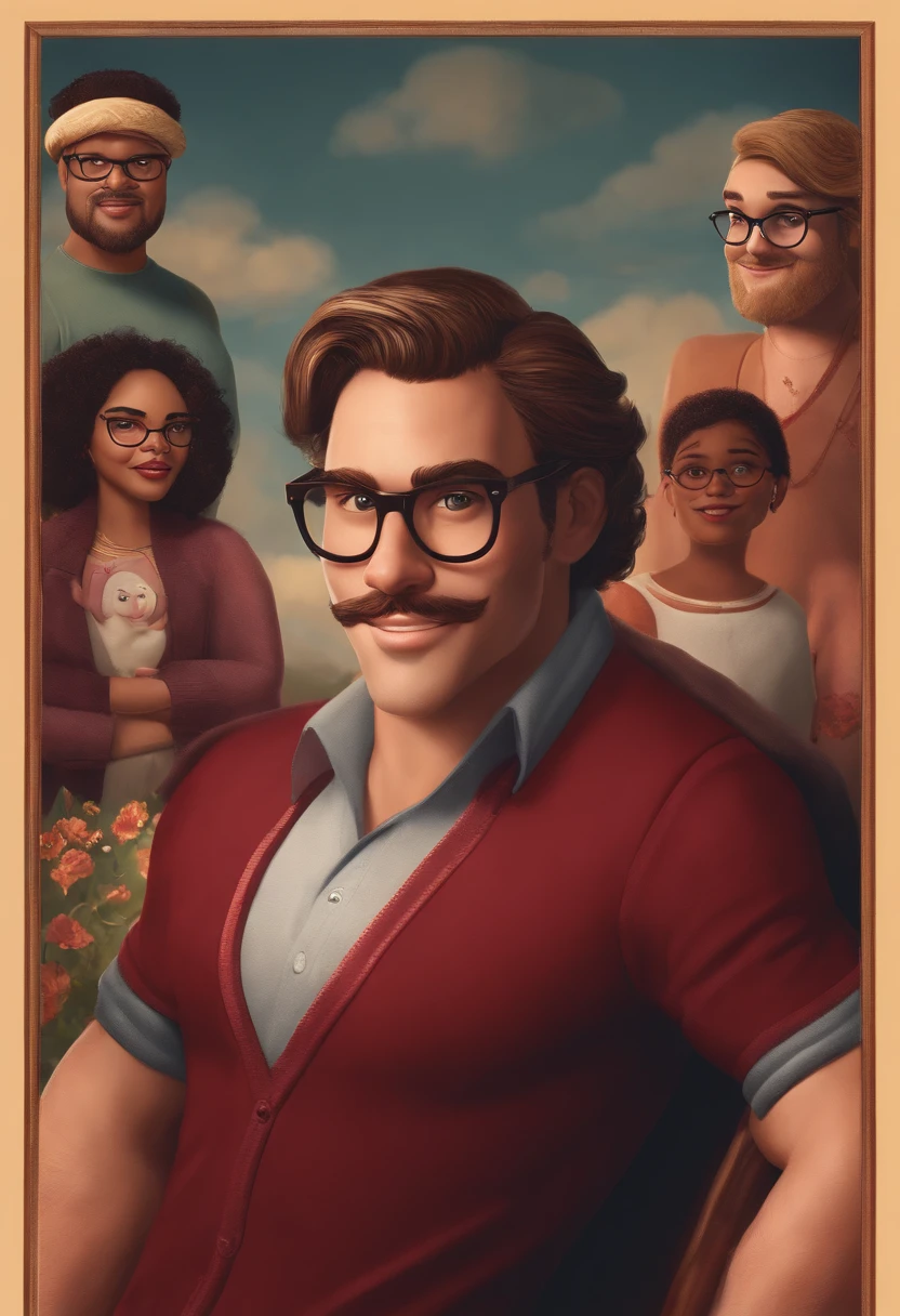 A painting of a man with glasses and a mustache and a group of people -  SeaArt AI