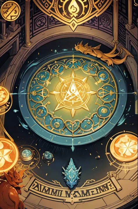 Alchemy themed card game. Summoning game. Celestial Rank Fire Elemental Salamander. Card illustration.