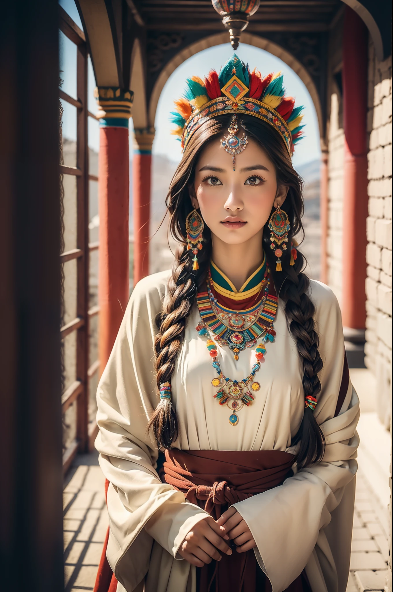 (beste Qualität,8K,Eine hohe Auflösung,Meisterwerk:1.2),(dunkelbraune Haut, Strukturierte Haut, Hochland gerötetes Gesicht, Sonnenbrand, Braun gebrannt, Sonnenfleck), Beautiful Tibetan girls and boys in Potala-Palast, Gebetsfahnen，Potala-Palast, Tibetische Kultur, strahlende Augen, Traditionelle tibetische Kunstkostüme, Tibetische Roben, Tibetischer Kopfschmuck, Tibetischer Schmuck, Türkis, Bernstein, Beobachten Sie das Publikum, Ultra-fine details, hochskaliert. sanfte Beleuchtung, ultra-detailliert, gute Qualität, lebendige Farben, Bokeh, HDR, hyper HD, professioneller Fotografie-Stil.