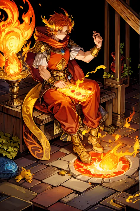 Fire Salamander performing alchemy. Alchemy themed card game. Fire Element.