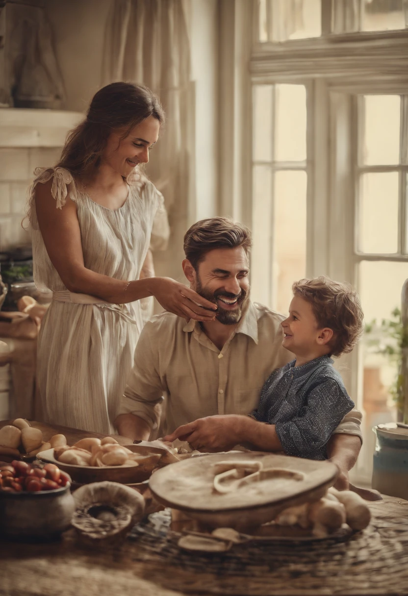 A man and a woman are sitting at a table with a child - SeaArt AI