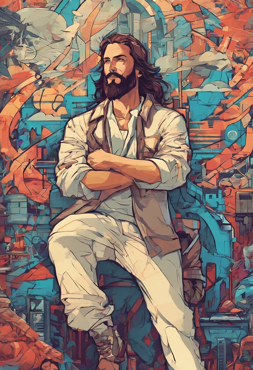 Prompt grafity uma pintura de um homem com barba Cyberpunk Jesus