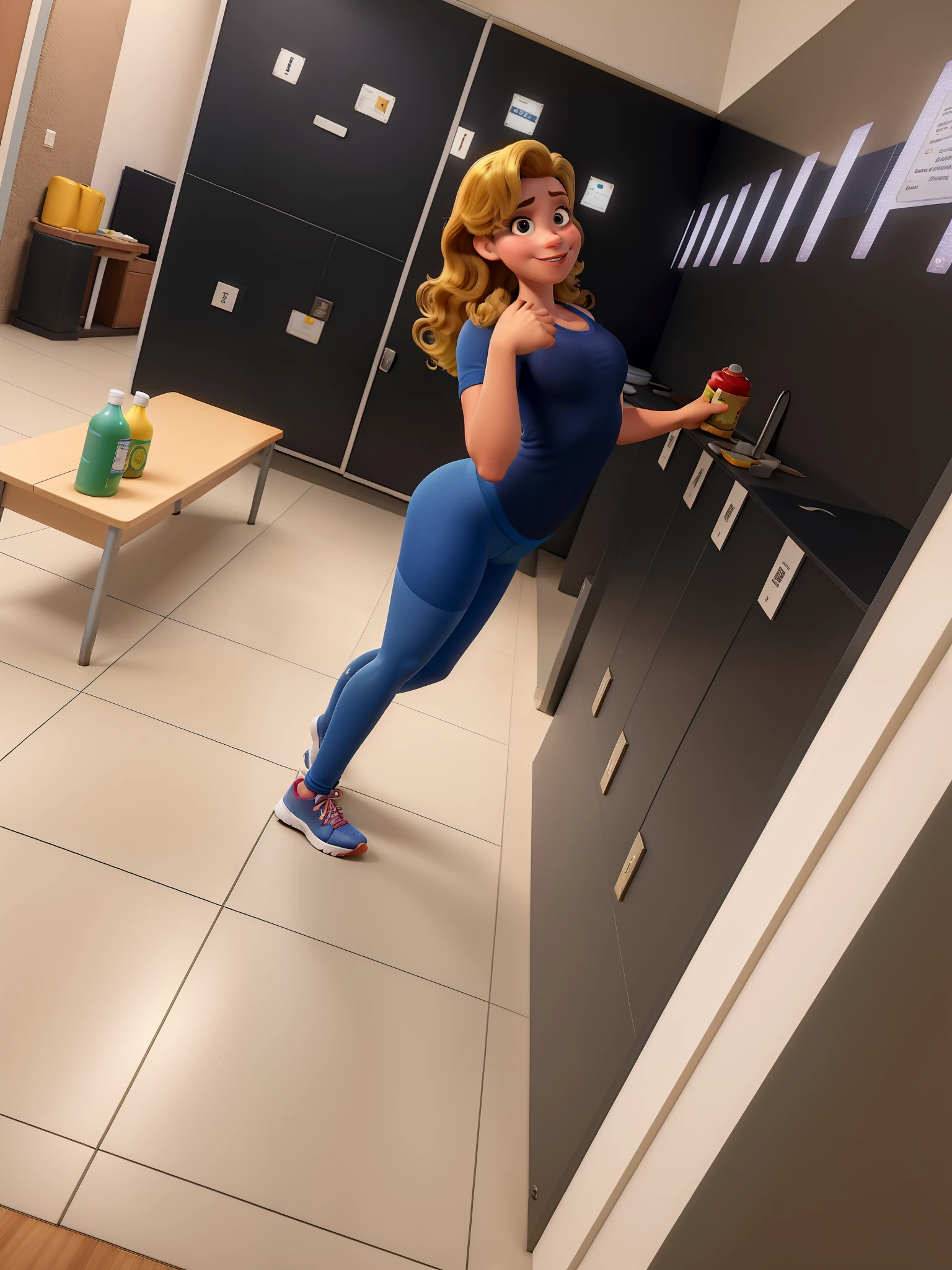 Araffe in a blue dress is standing in a locker - SeaArt AI