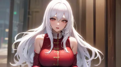 (best quality,4k,anime:1.2),ultra-detailed,(photo-realistic:1.37),(long white hair:1.2),red vest,beautiful anime girl,smooth ani...