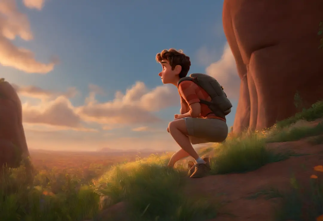 Pixar, from behind, tiro largo, foreshortening, anime, panorama, best quality, master part