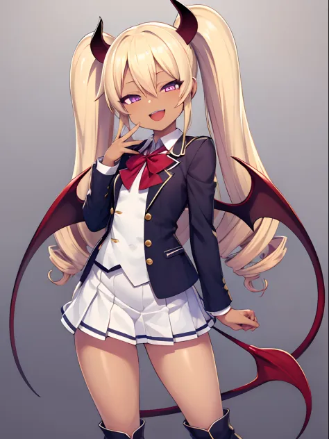 character sheet, Highly detailed and realistic CG, Colorful, Masterpiece, Best Quality, jewel-like eyes, 1girl, solo, blond hair, shiny hair, long twintails, drill hair, slender, skinny legs, white school uniform, layered skirt, luxury boots, violet eyes, ...
