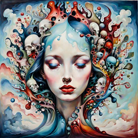 Surreal Harmony - a painting of a woman's head surrounded