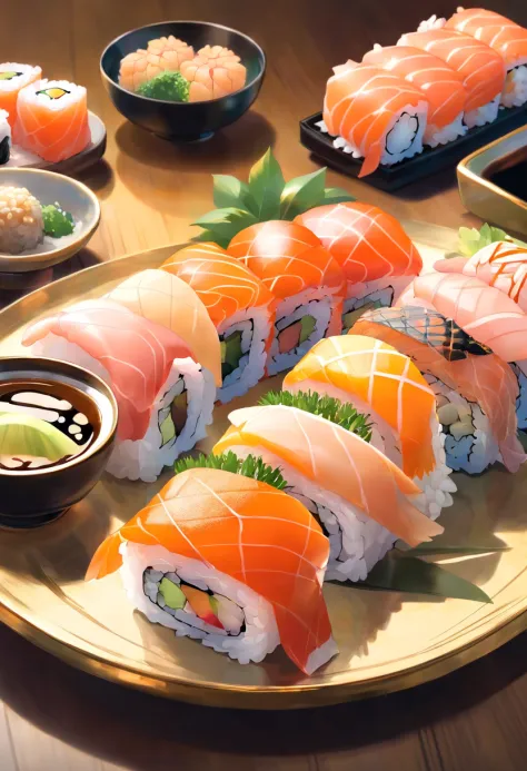 Photo photo of the most expensive sushi dishes of luxurious golden color, High quality