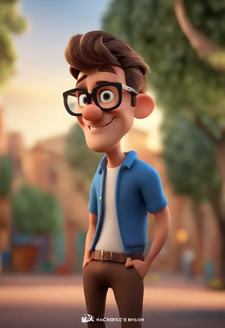 Cartoon character of a man with black glasses and a blue t-shirt, careca , animation character, Caractere estilizado, animation style rendering, 3D estilizado, Arnold Maya render, 3 d render stylized, toon render keyshot, Personagem 3D, Personagem 3D, 3d r...