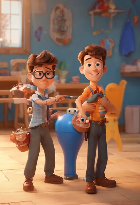 Estilo Pixar The Grown Man Is Holding A Naked Blue Eyed Boy And In His Other Hand He Is Holding