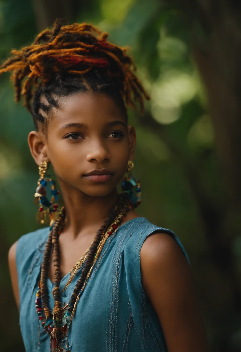 A close up of a young girl with dreadlocks and a blue dress - SeaArt AI