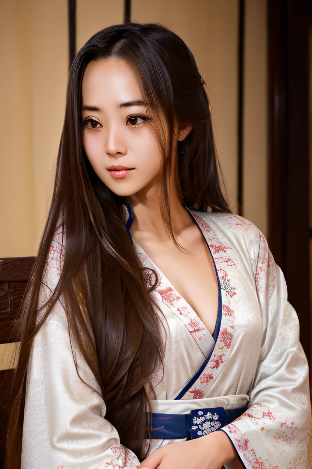 Fille aux cheveux longs et demi-corps，Vent ancien，hanfu