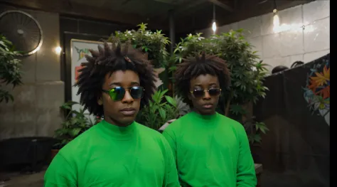 afro, 17 years old boy twins, weed, gangsters, microphone hair, green sweater, skiglasses, illegal, shameless, twins, same looking boys, weed, smoke effect
