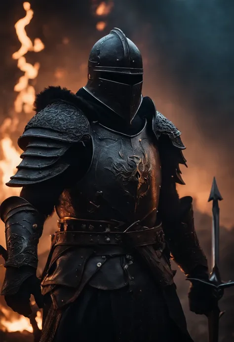 The black knight, strong male, not fat, ornate full plate armor, skull ...