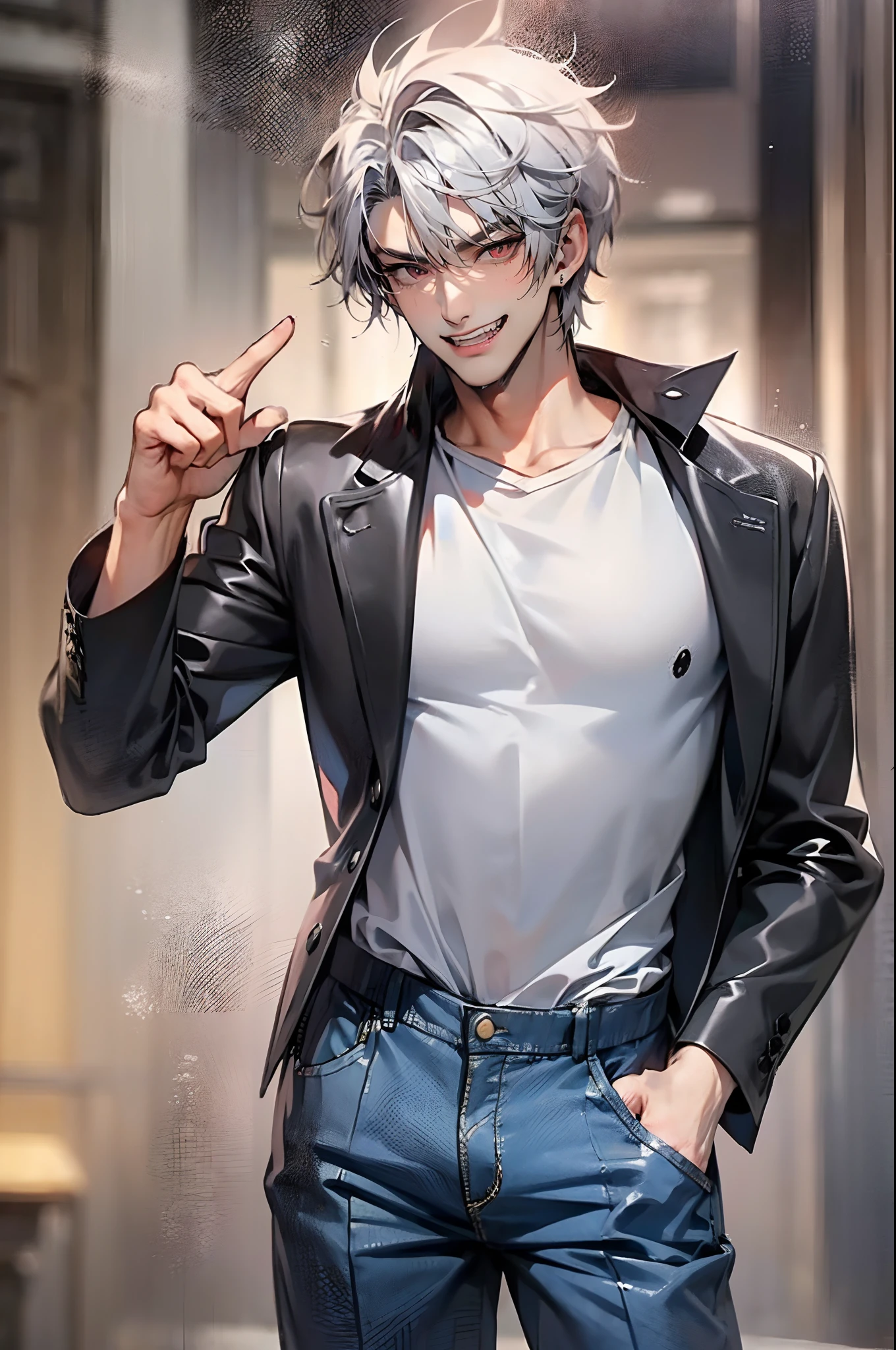 Anime guy with grey hair and glasses posing for a picture - SeaArt AI