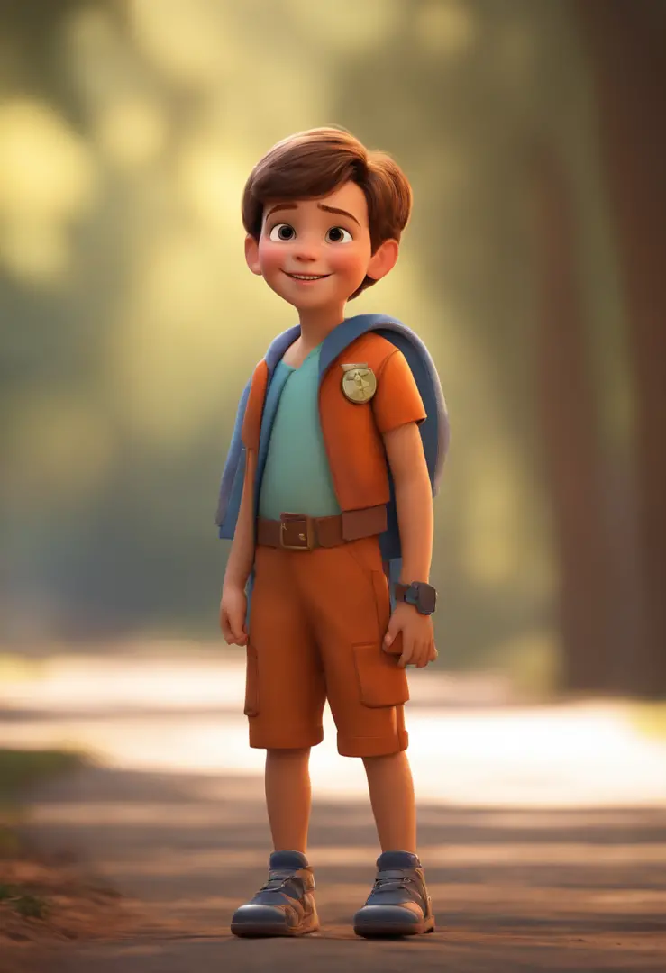 a happy cute kid standing short hair, vestindo uma fantasia espacial, , fundo branco, barnet, tom, Estilo Pixar, ..3d, desenhos animados, rosto detalhado, asymmetrical 16k