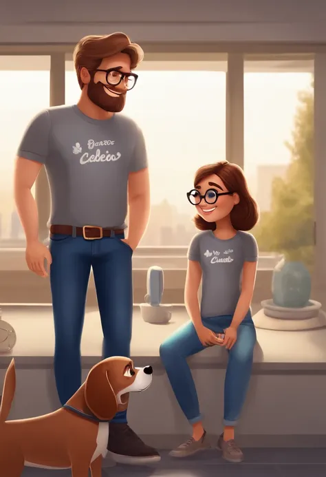 A woman in glasses and a blue shirt holding two dogs - SeaArt AI