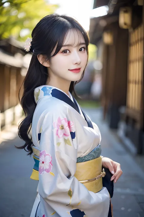((Kimono))、(a 19 years old girl)、randome pose、(8K、Raw photography、top-quality、​masterpiece:1.2)、(realisitic、Photorealsitic:1.37)...