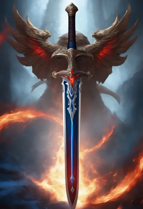 sword with blue and red flame