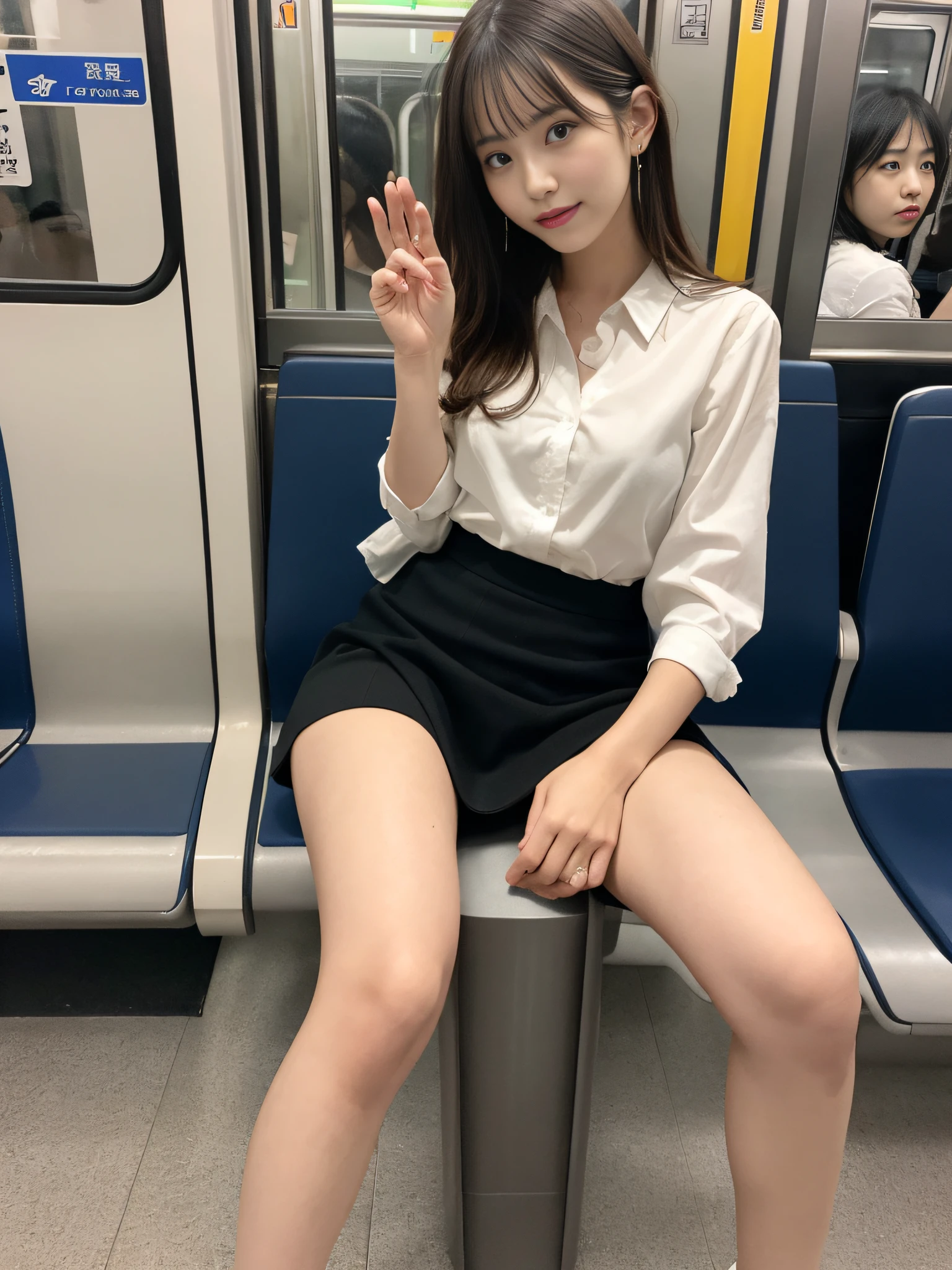 Araffe asian woman sitting on a train seat with her legs crossed - SeaArt AI