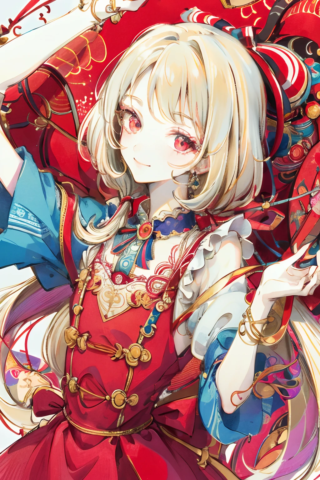 ​masterpiece: 1.7, top-quality、(Highly detailed CG、ultra-detailliert、Best Shadow:1.1)、独奏、Painterly、sketch、Paper texture、alice in the wonderland、Red ribbon on head、Red clothes、超A high resolution、extra detailed face、flat-colors、extra detailed face、extra detailed face、realisitic、limited pallete、Low contrast、The best lighting、Beautuful Women、lite smile、blanche:1.6、(Zentangle、a Mandala、Tangle、Entangle:1)