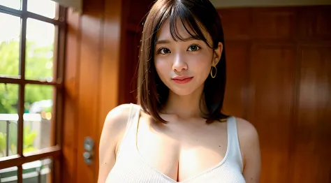top-quality、超A high resolution、(Photorealsitic:1.4)、1girl in、off shoulder white shirt、Black Tight Skirt、(Faded ash gray hair:1)、(huge tit:1.2)、If you look at the viewer、a closeup、((top-quality、8k、​masterpiece:1.3))、1girl in、Pretty woman with emphasizing sl...