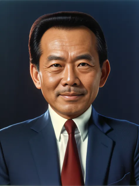 highly realistic photo, image of a 60 year old asian man, hight forehead, high-swept hair, photo taken in 1985 with kodak, weari...