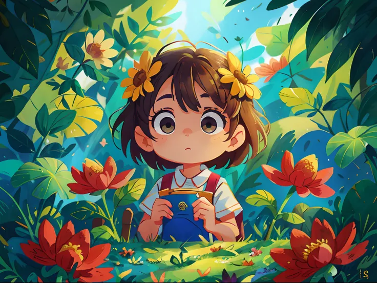 Tip: A very charming enjoying a lovely summer surrounded by beautiful  flowers surrounded by butterflies and nature. The illustration is a  high-definition illustration in 4K resolution with highly detailed facial  features and