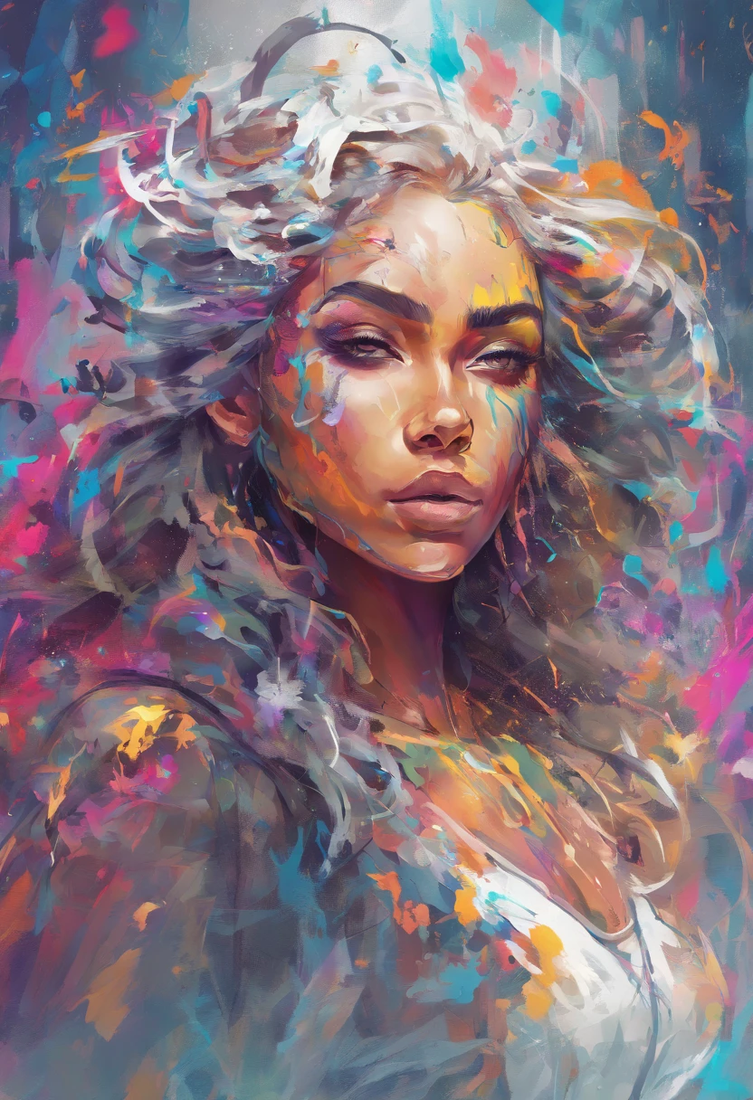 Splash art, a lightskin woman head with long curly hair, ((white background)), piercing eyes, epic Instagram, artstation, splash style of colorful paint, contour, hyperdetailed intricately detailed , unreal engine, fantastical, intricate detail, splash screen, complementary colors, fantasy concept art, 8k resolution, deviantart masterpiece, oil painting, heavy strokes, paint dripping, splash arts