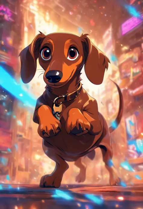 （The whole body is brown：1.8），Dachshund em miniatura marrom，on a couch，looking at the camera，（Shake your head：1.5），Parece muito divertido，biologicamente correto