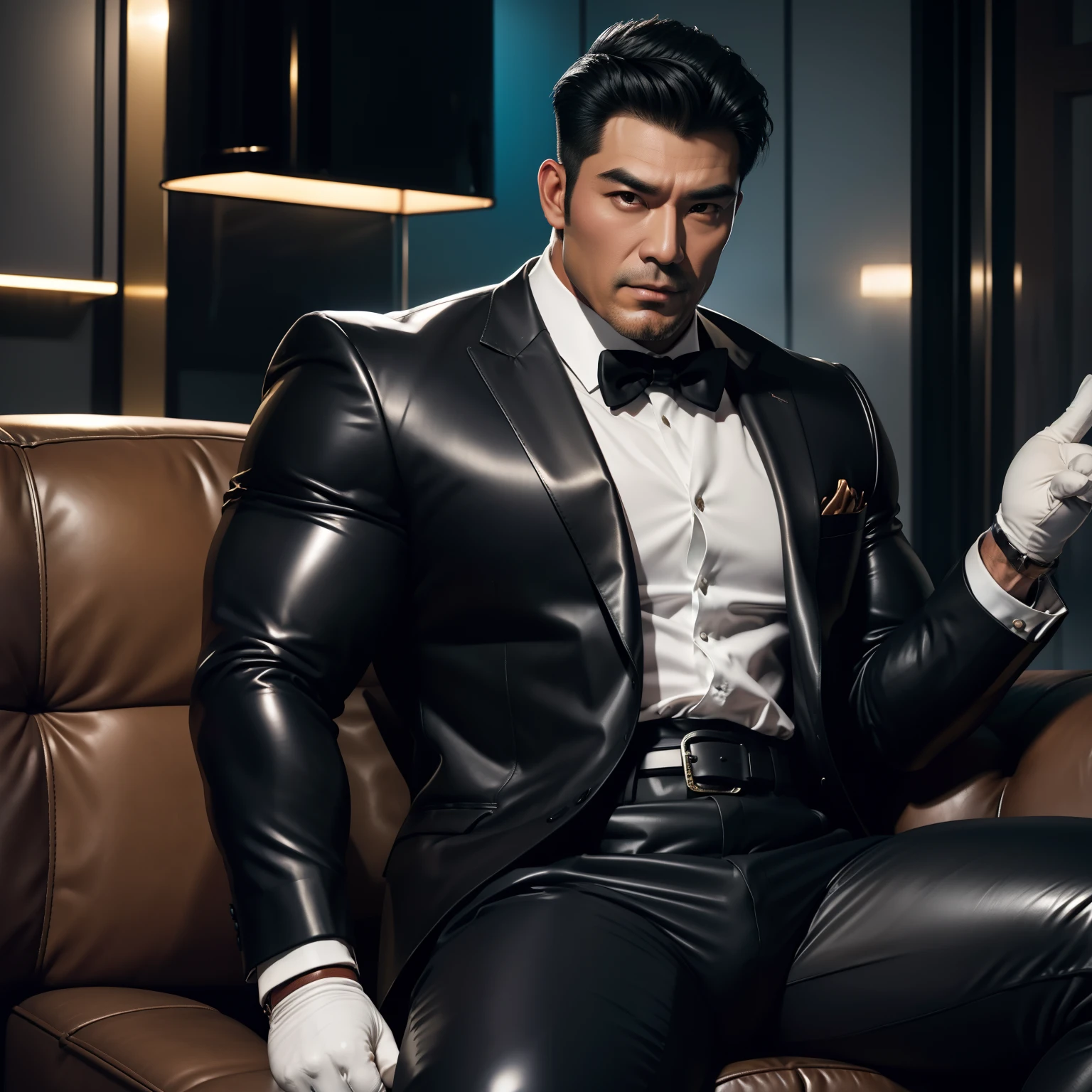 30 years old,daddy,"shiny suit ",Dad sat on sofa,k hd,in the office,"big muscle", gay ,black hair,asia face,masculine,strong man,the boss is,handsome,sex,leather gloves,lecherous dad,look straight ahead,"dad is handsome","gay dad","handsome","raise your hand"