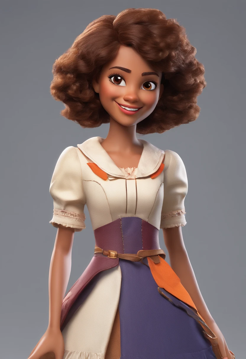 A cartoon character of a woman with brown hair and a dress - SeaArt AI