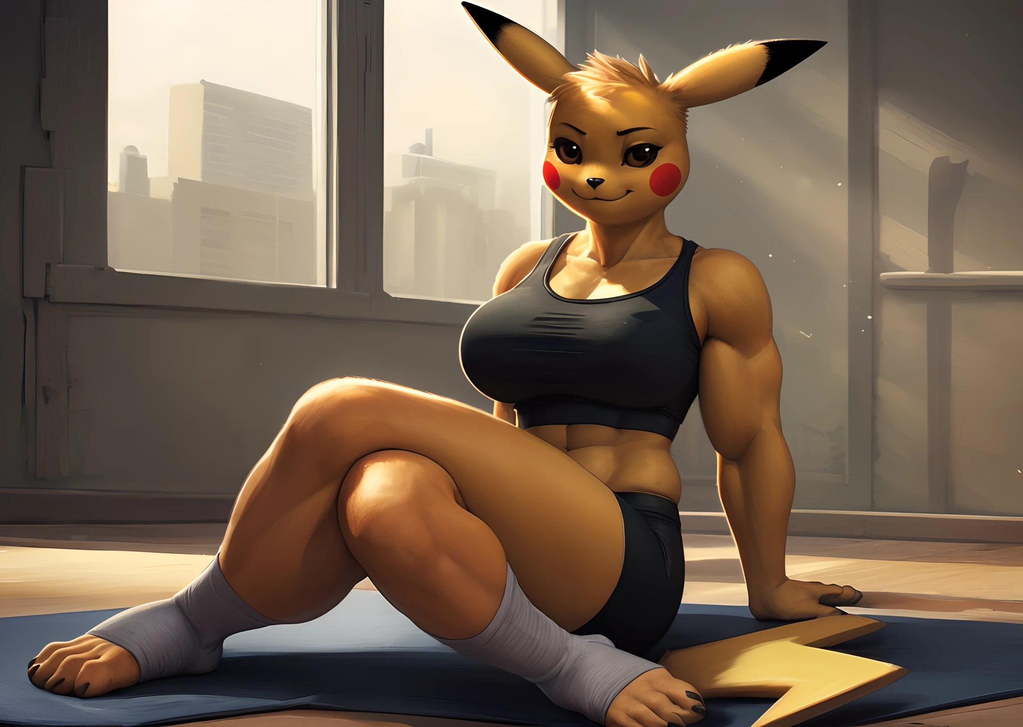 Pokemon pikachu is sitting on a yoga mat with a book - SeaArt AI