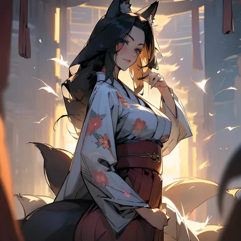 Handsome Japanese clothes，fox，In front of the shrine - SeaArt AI