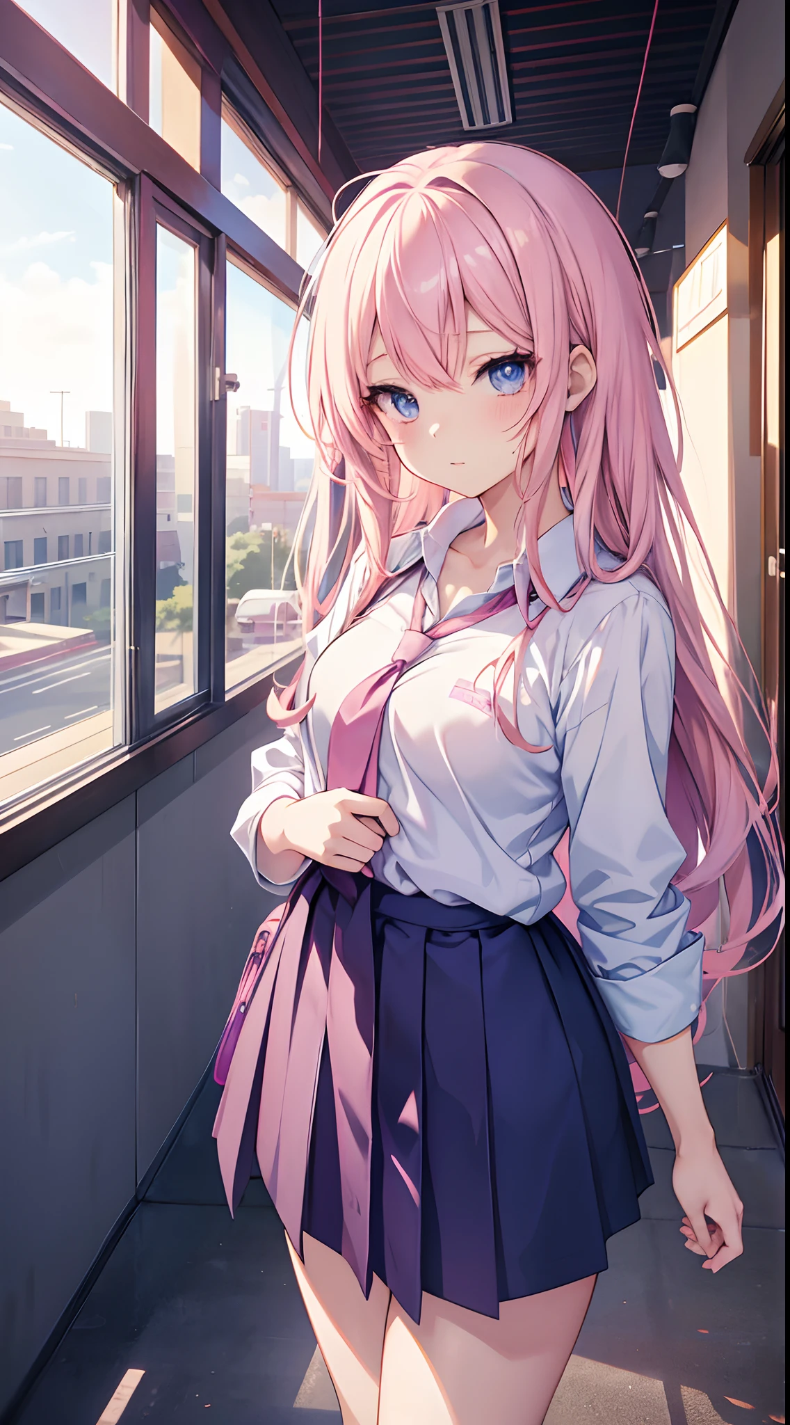 Anime girl with pink hair and - SeaArt AI