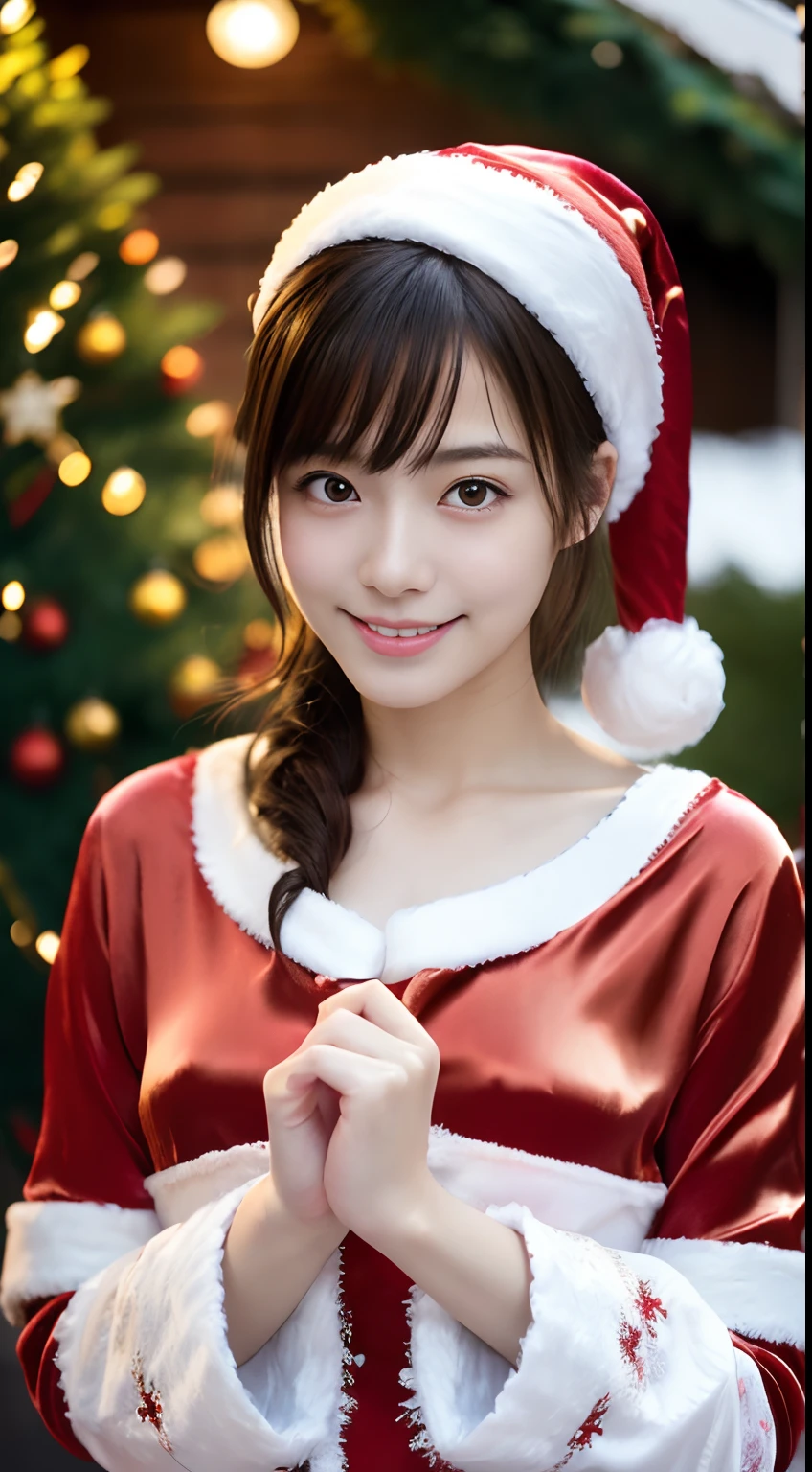 A close up of a woman in a santa outfit posing for a picture - SeaArt AI