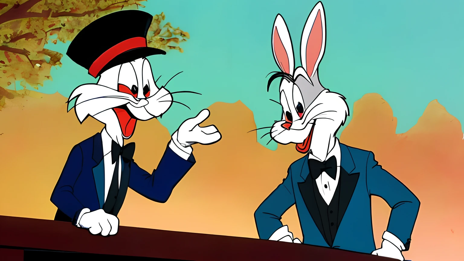 Cartoon of two bugs in tuxedo and a top hat - SeaArt AI