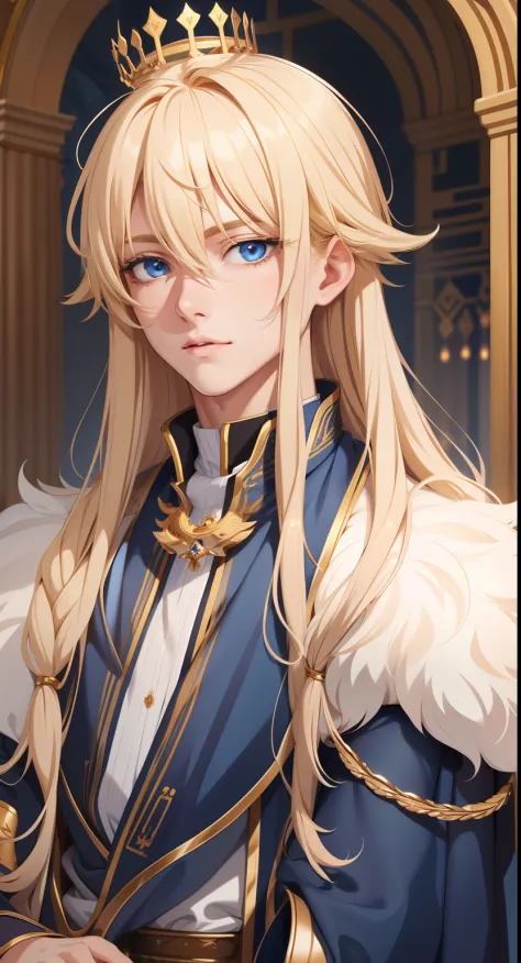 a close up of a person with a crown on their head, beautiful androgynous prince, delicate face, delicate androgynous prince, blo...