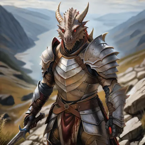 highly detailed photo of a (dragonkin):1.2 in a mountainside,

dragonkin, solo, red eyes, holding, weapon, horns, sword, holding...