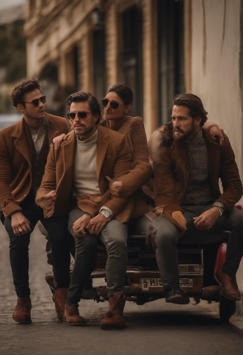 Poster de um filme de nome O Fim-de-semana com amigos. In the image you can see a group of 5 friends all different and very well dressed going for a ride