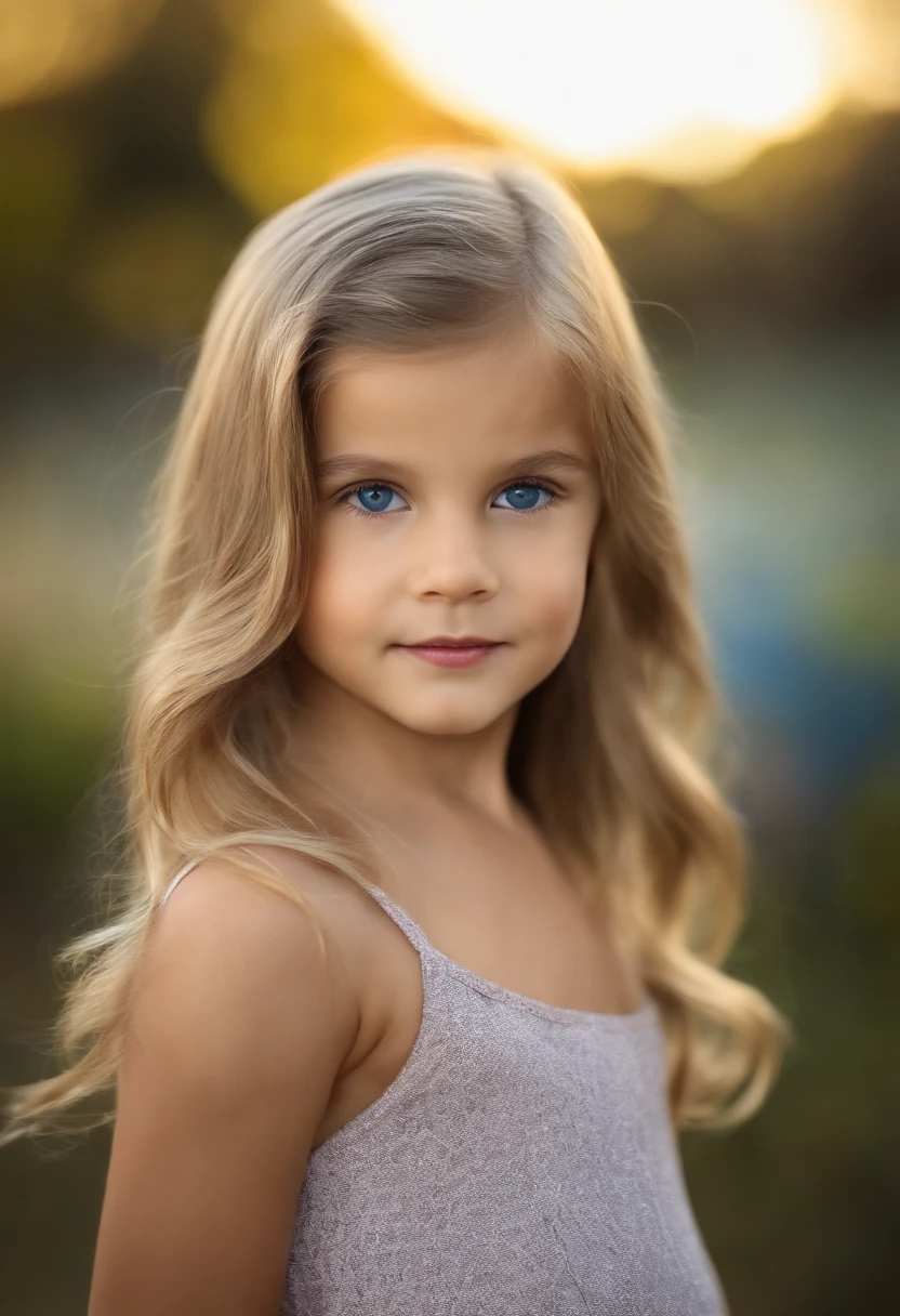 A little girl with blue eyes and blonde hair is posing for a photo - SeaArt  AI