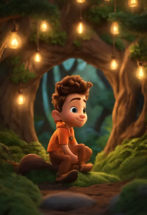 Um filme inspirado na Disney Pixar (TATU COM MOCHILA NA COSTAS AO LADO DO HOMEM VELHO COM CABELOS BRANCOS ) dentro A cena acontece na floresta, TREES WITH VIBRANT COLORS, detalhadas, a arte distinta do estilo PIXAR, descolada e estilosa, Uplighting. 3D-ren...