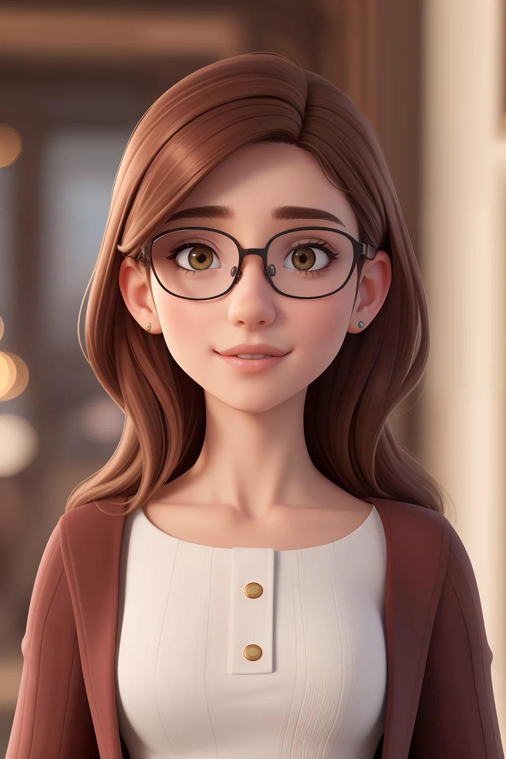(best quality,4K,8k,highres,master part:1.2),ultra detali,Realistic,Young scholar with messy brown hair, Face pretty, square face shape, brown hair and eyes, wearing a white turtleneck, Thin-framed glasses.
