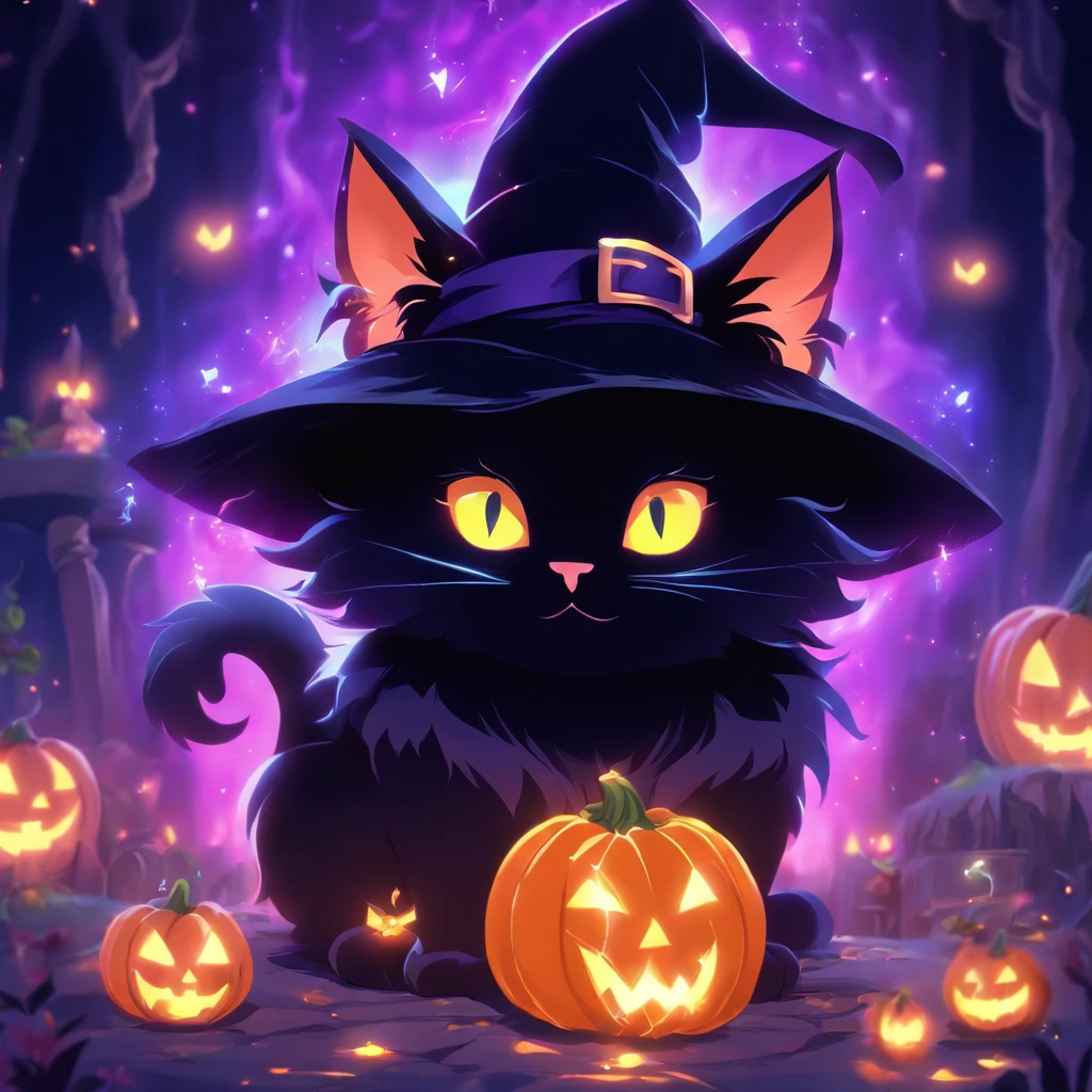 (best quality,highres,ultra-detailed,realistic:1.2),black cat witch ...