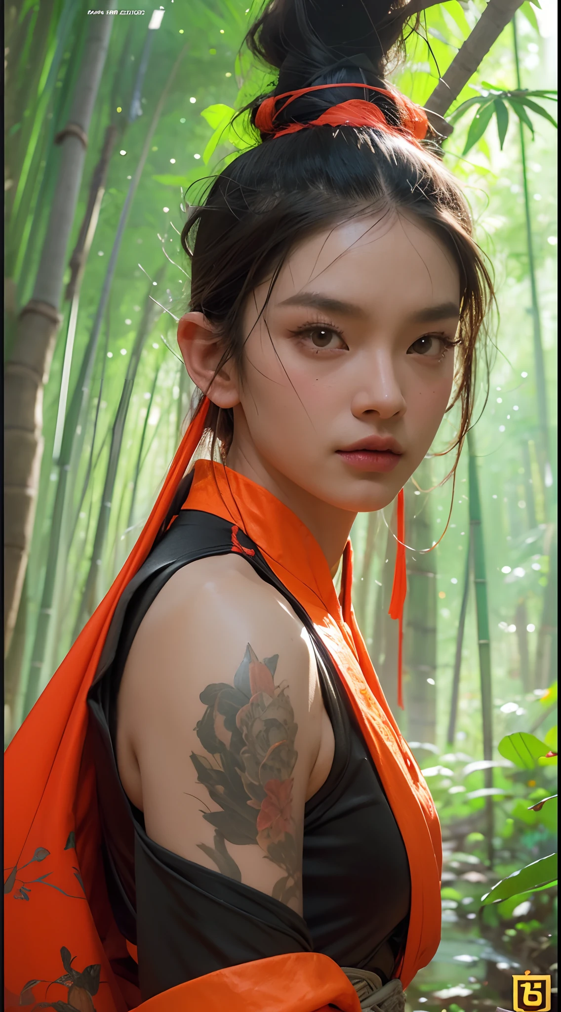 bamboo forest background，A look of determination，colorful vivid octane render, cybernetic and highly detailed, loba andrade from apex legends, created in unreal engine 5, made in unreal engine 5, trending on unreal engine 5, Antique portraits, Martial arts fantasy style 8k octane rendering, rendered in unreal 5, rendered in high octane