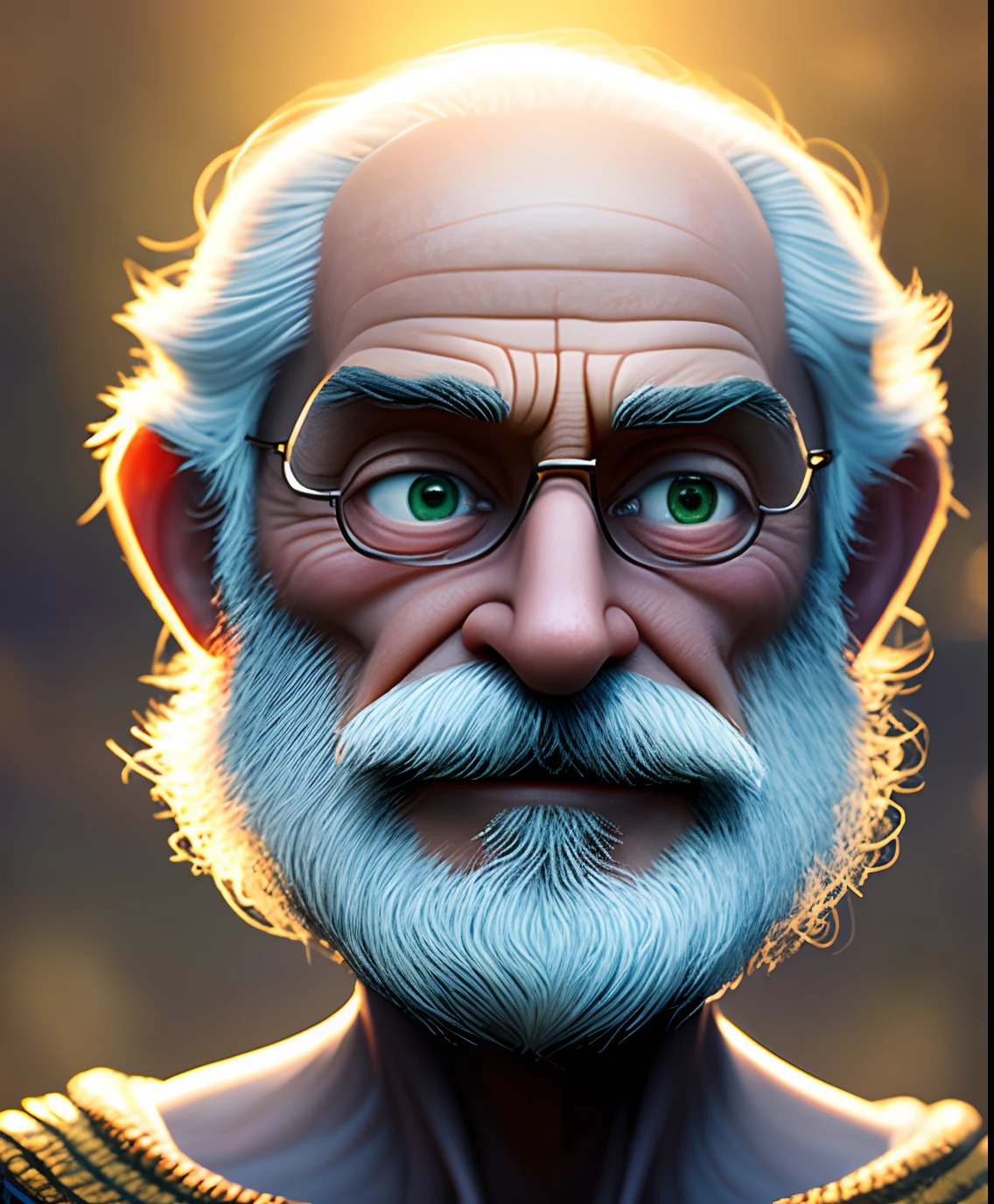 Original art quality, Full-body image, Disney character animation style, 34 years old with long black hair and black clothes and beard, standing posture, hands naturally placed on both sides, looking straight ahead, soft smiling expression, eyes full of light, Blue backlight, translucent, with light as a theme, the focus of light is on the characters, the overall picture is fresh and bright.