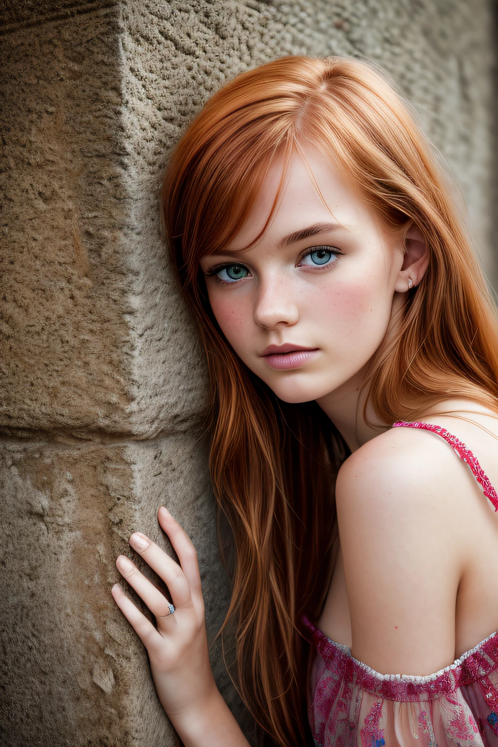 ((Rousse)) a portrait photograph of a beautiful ((20 year old)) woman, award winning photo, best quality, portrait by annie leibovitz, canon 5d mark ii, film, professional photograph, (rich colors:1.1), hyper realistic, lifelike texture, (natural lighting:1.1), (Canon EF 85mm f/1.4L IS USM)